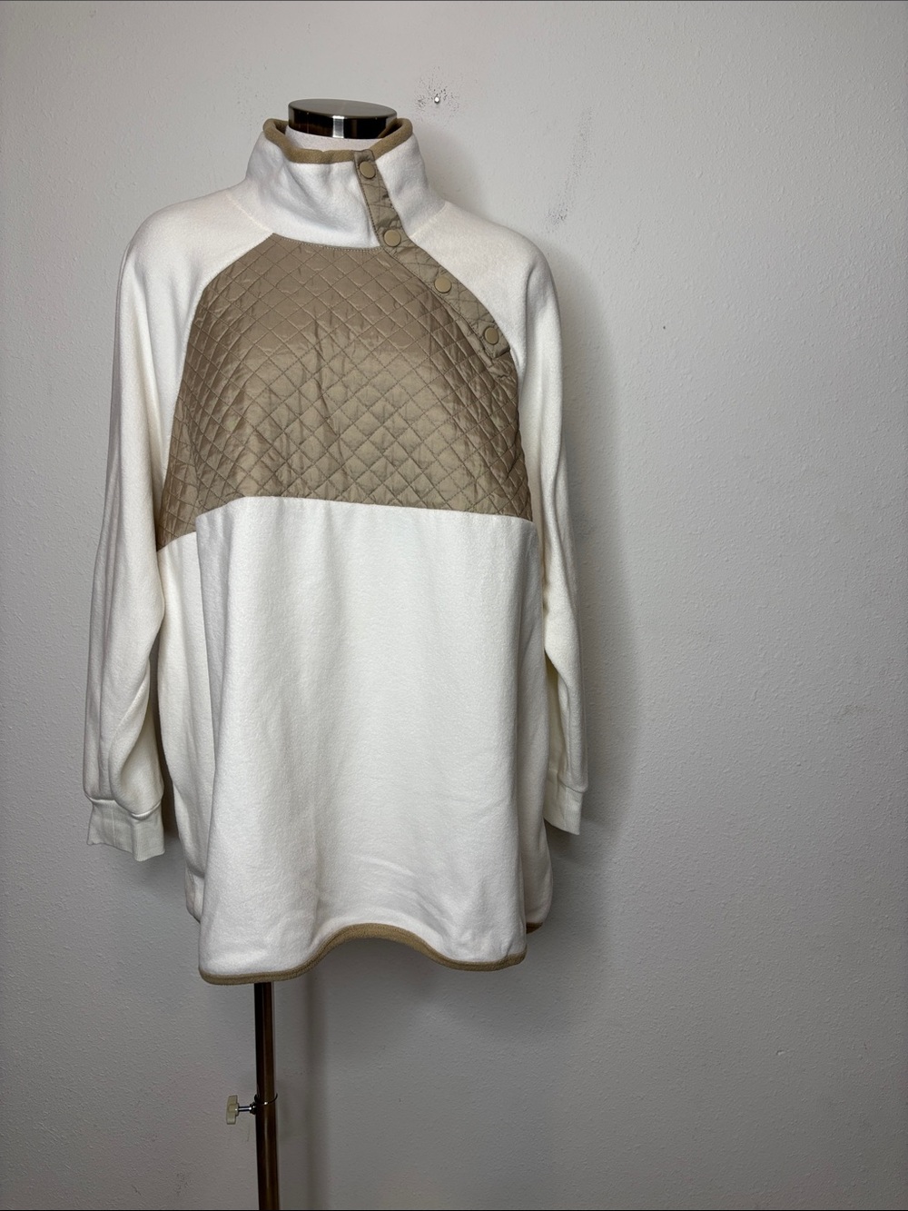 crown & ivy Cream Pullover with Taupe Quilted Yoke